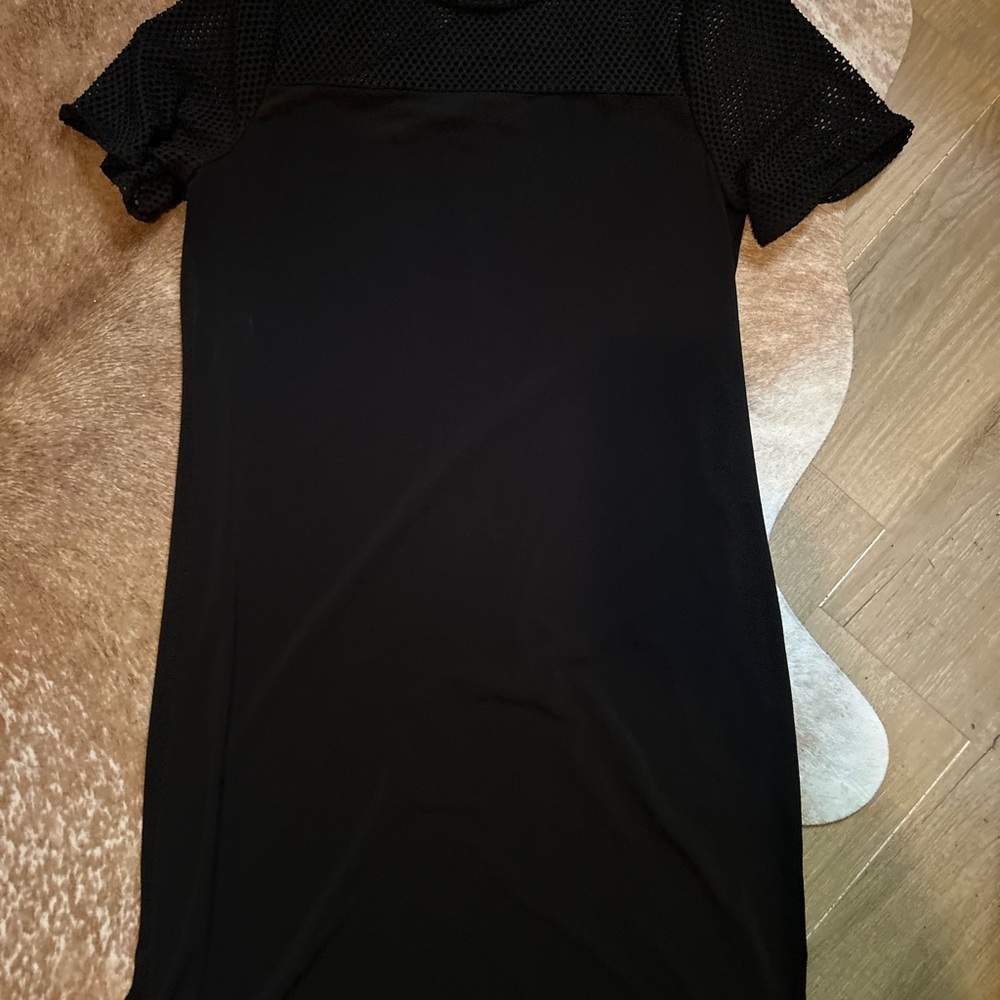 Michael Kors Women’s S Black Tunic Top Dress Eyelet Mesh Neckline Short Sleeves